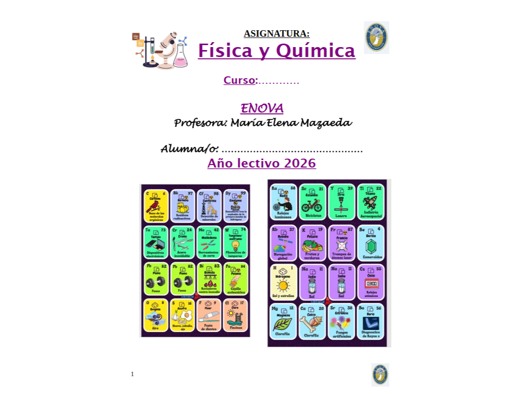 Física y Química - 1° AÑO  - 1°, 2° y 4° DIV.