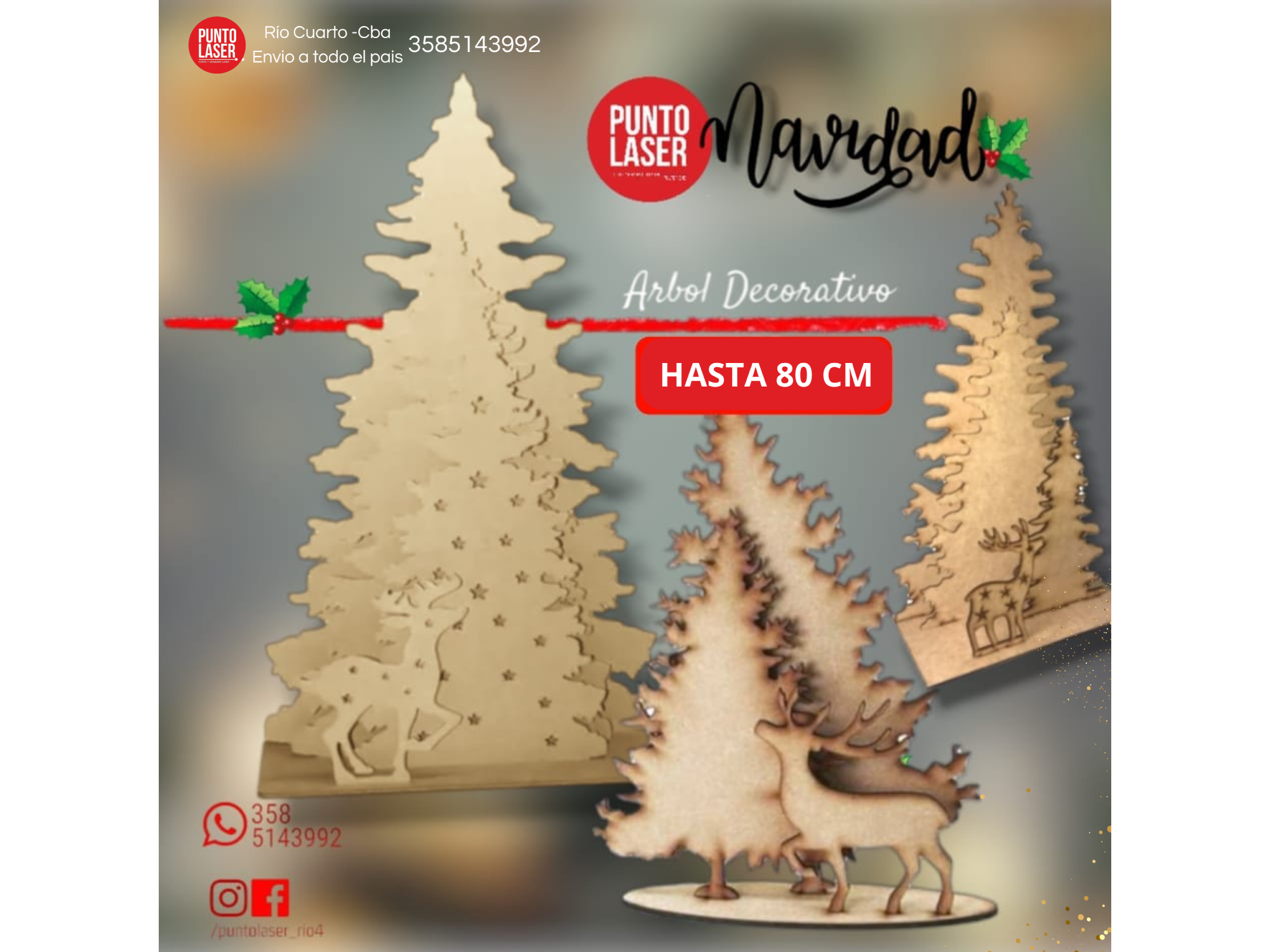 ARBOL DECORATIVO X3 CON RENO ( VER TAMAÑO)