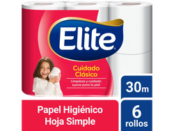 Papel higiénico Elite Cuidado Clásico hoja simple 30 m 6 un
