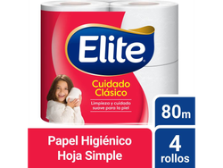 Papel higienico Elite Cuidado Clásico hoja simple 80 m 4 un