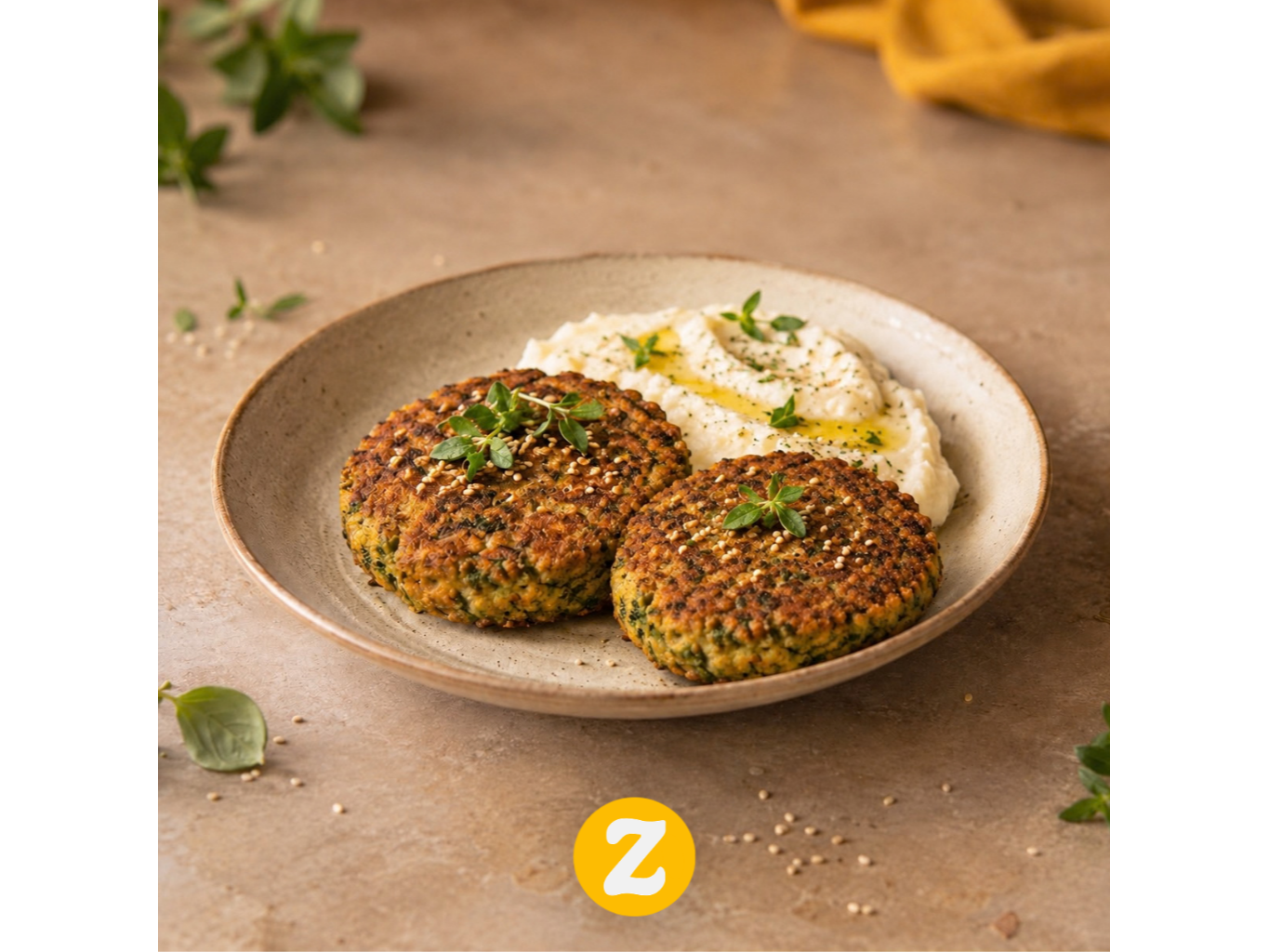 Hamburguesa de garbanzo y brócoli con puré de coliflor