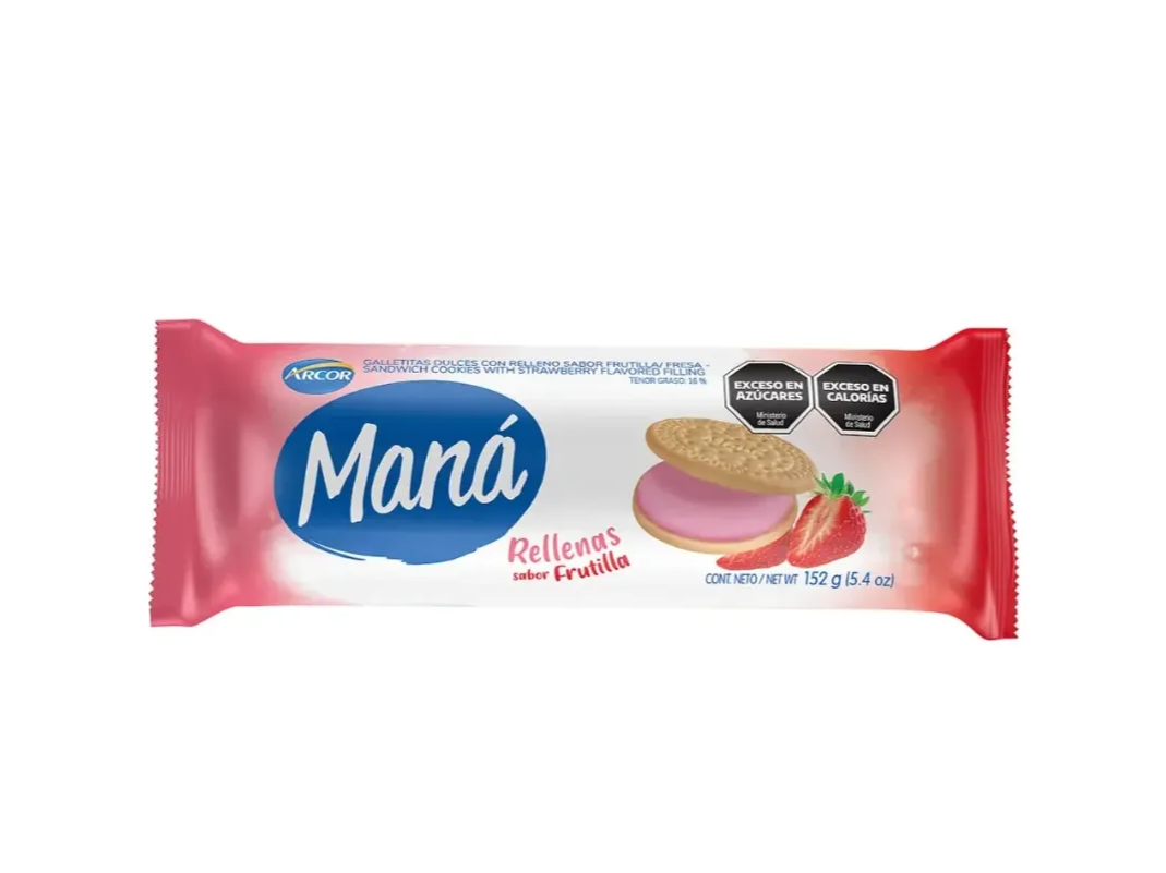Galletas de Vainilla Rellenas Sabor Frutilla Mana 152g