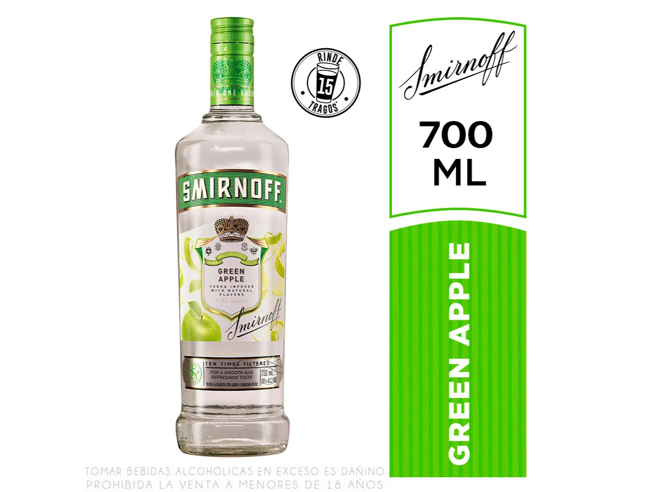 Vodka Smirnoff Green Apple Botella 700ml