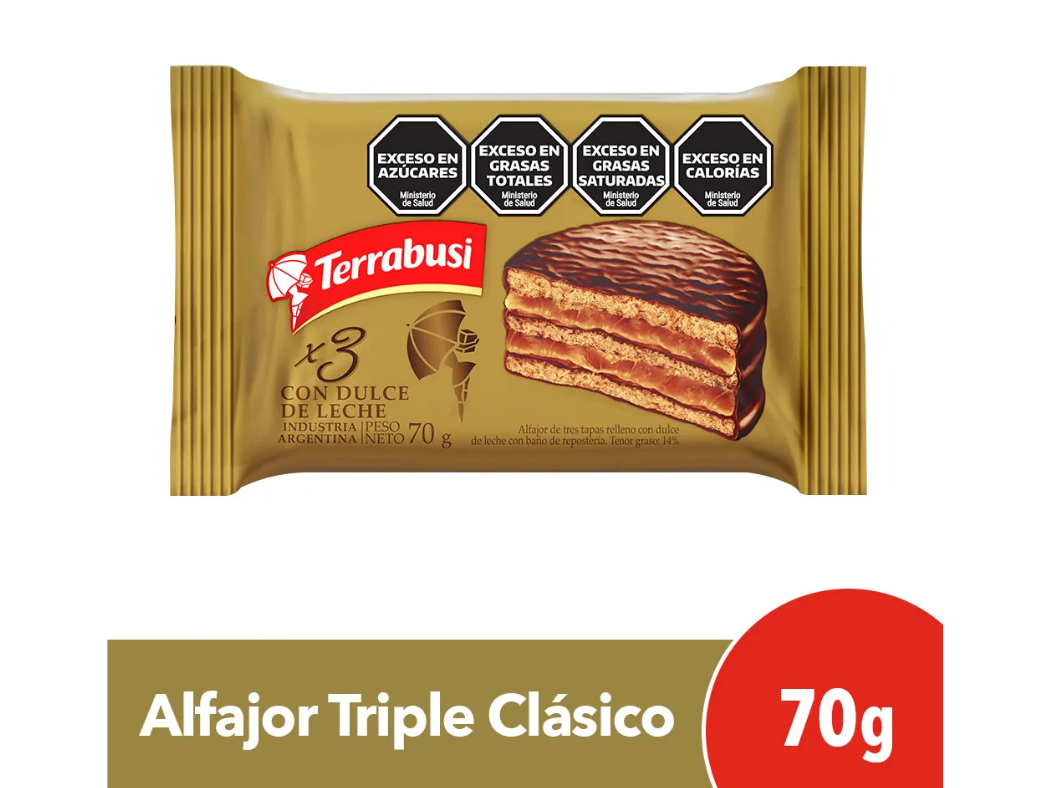 Alfajor terrabusi dulce de leche triple
