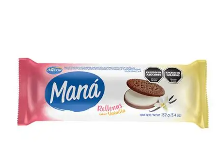 Maná Galletitas de Chocolate Rellenas con Sabor Vainilla, 152 g