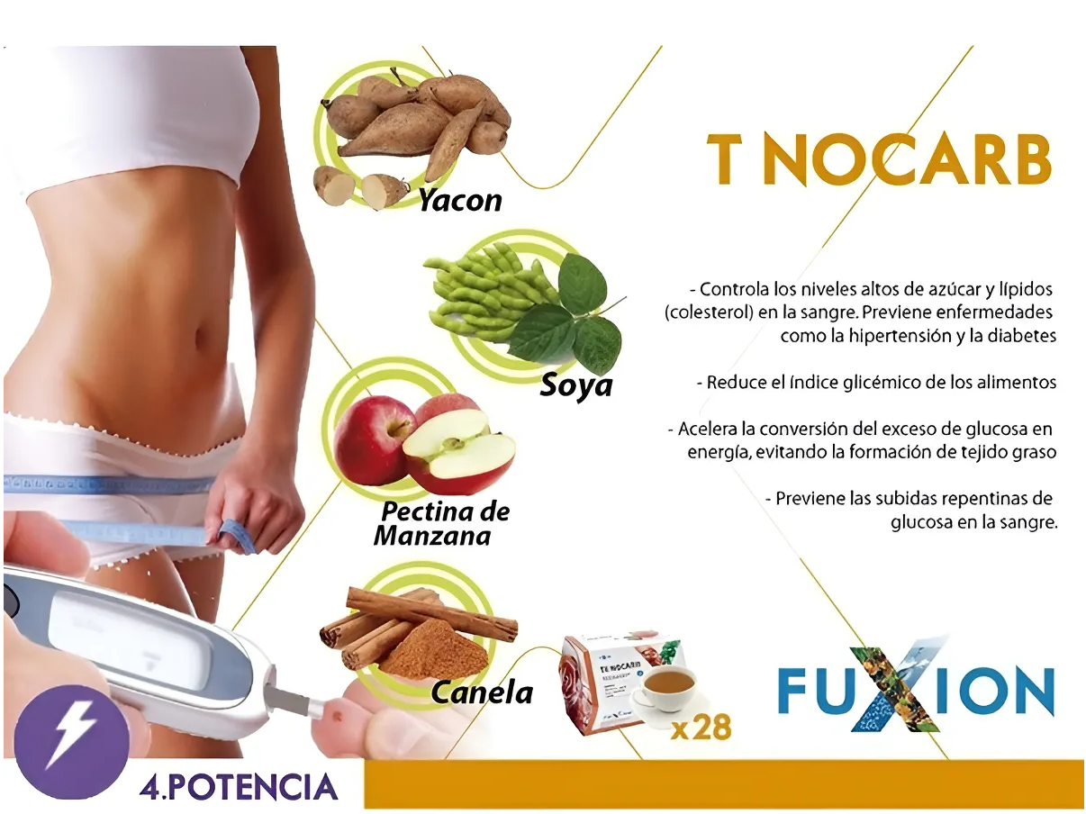 NOCARB-T Fuxion- Inhibidor de Carbohidratos. Regula Azúcar En Sangre. Manzana-canela (Copia)