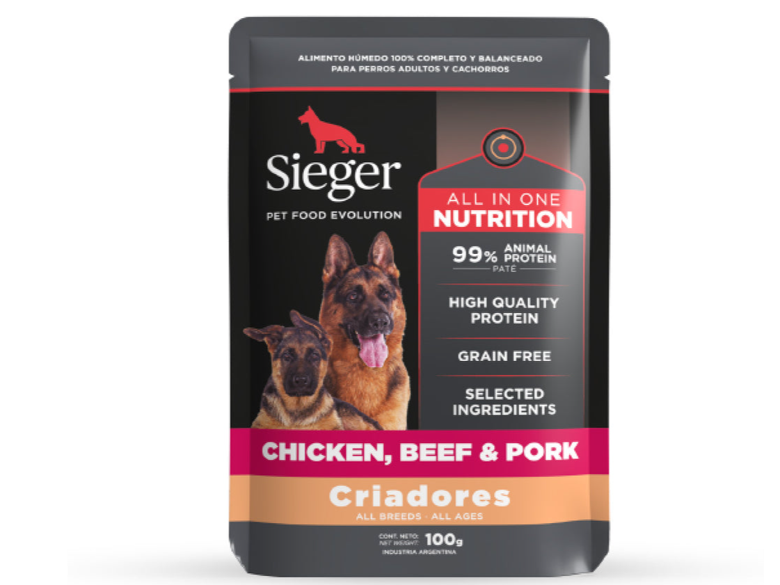 POUCH SIEGER ADULTO CRIADORES POLLO, CARNE Y CERDO 100gr