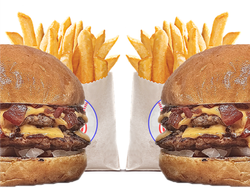 2 hamburguesas DOBLES con papas