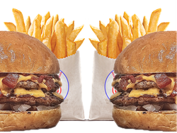 4 hamburguesas DOBLES con papas