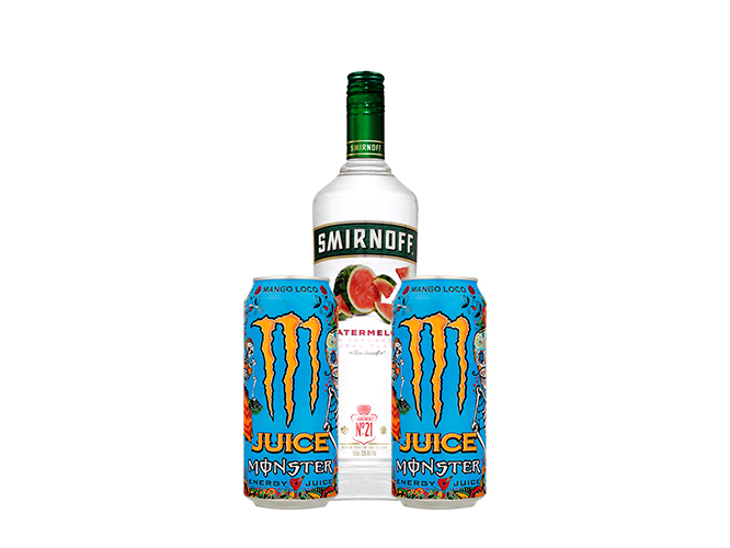 1 SMIRNOFF (SABOR A ELECCIÓN)  + 2 MONSTER + HIELO