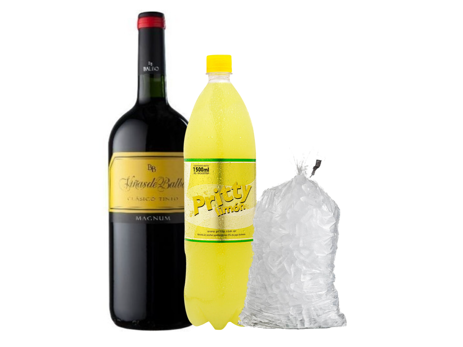 1 Viñas Del Balbo Tinto + 1 Pritty 1.5lts + Hielo 1.5kg