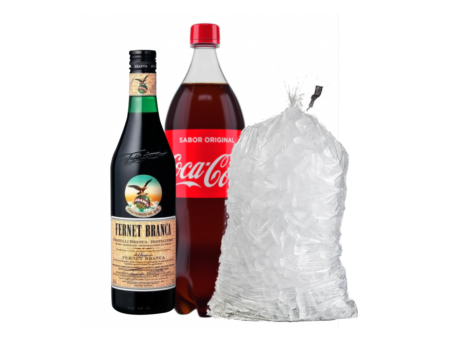 1 Fernet 450cc + Coca 1.5 + Hielo 2.5kg