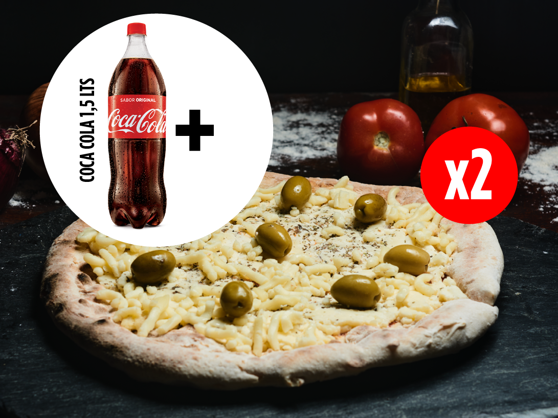 2 Pizzas Muzzarella + Coca 1.5lts