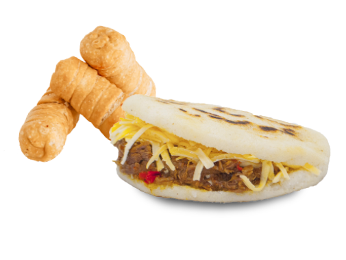 1 Arepa mediana + 3 Tequeños + 1 Salsa de Ajo(Alioli)