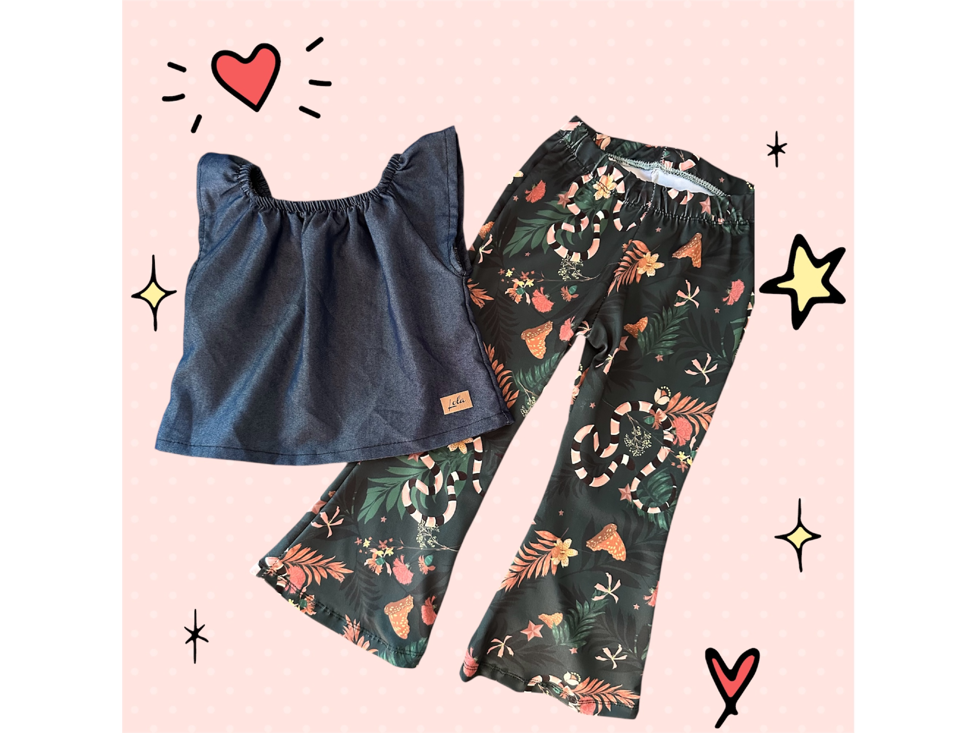 Conjunto Calza flores + camisa azul