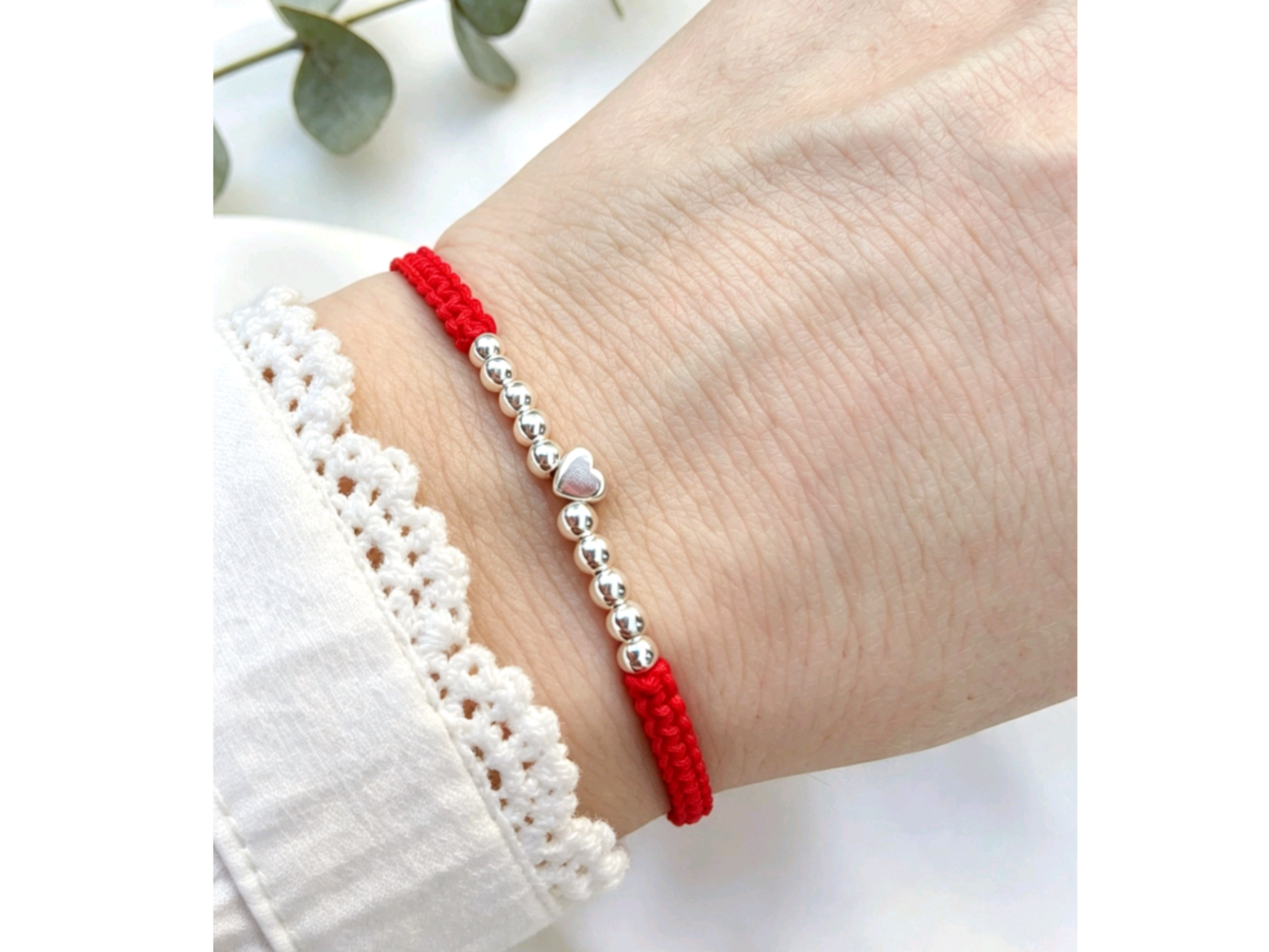 Pulsera tejida corazón con bolitas 3 mm PTEJ003