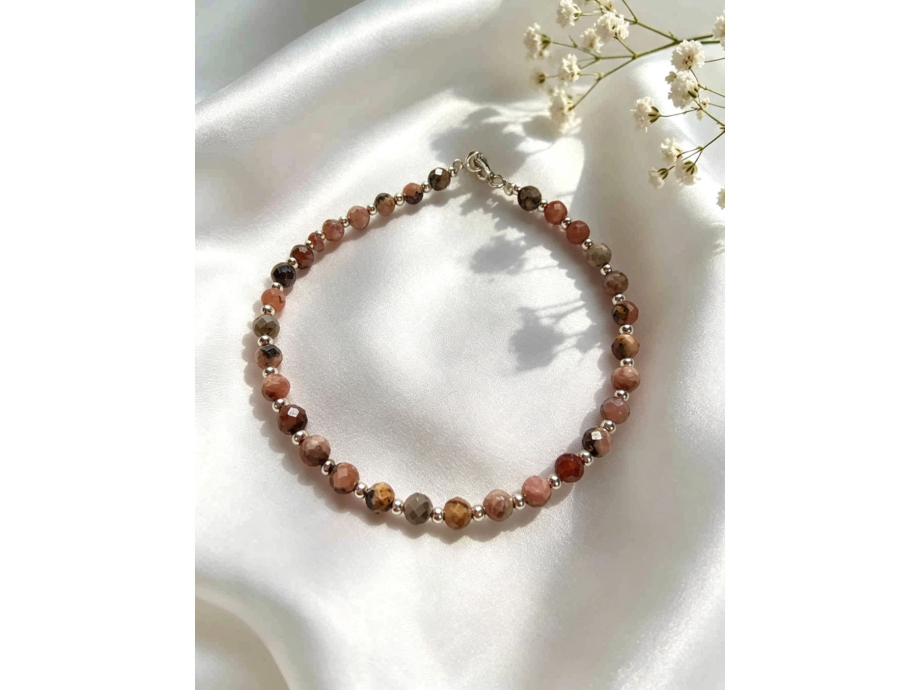 Pulsera Rodonita facetada con cierre PN008