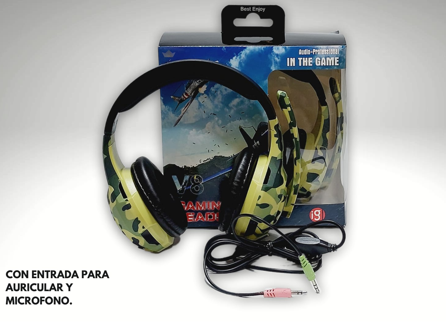 Auricular gamer camuflado V8