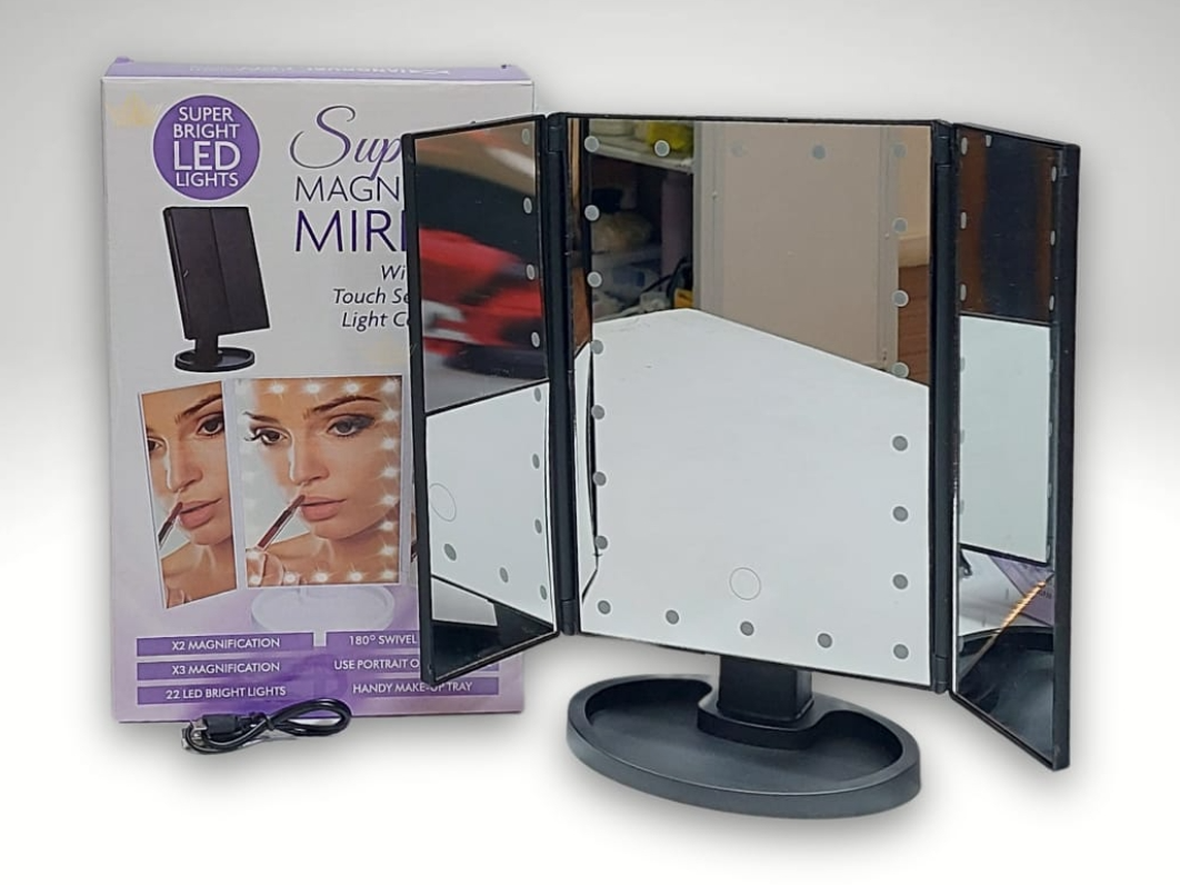 Espejo 3 paneles con luz led con base