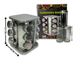 Especiero acero inoxidable giratorio 12 frascos de vidrio