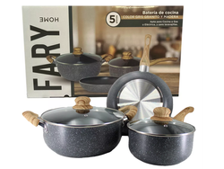 Set de ollas 3 piezas teflón color gris