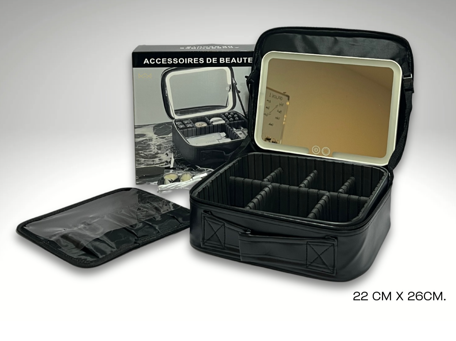 Valija para maquillaje con espejo y luz