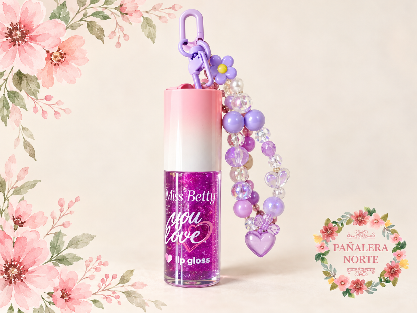Brillo Labial con Glitter y Cadenita de dijes