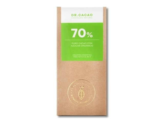 CHOCOLATE 70% CACAO C/ AZUCAR ORGANICO DR CACAO