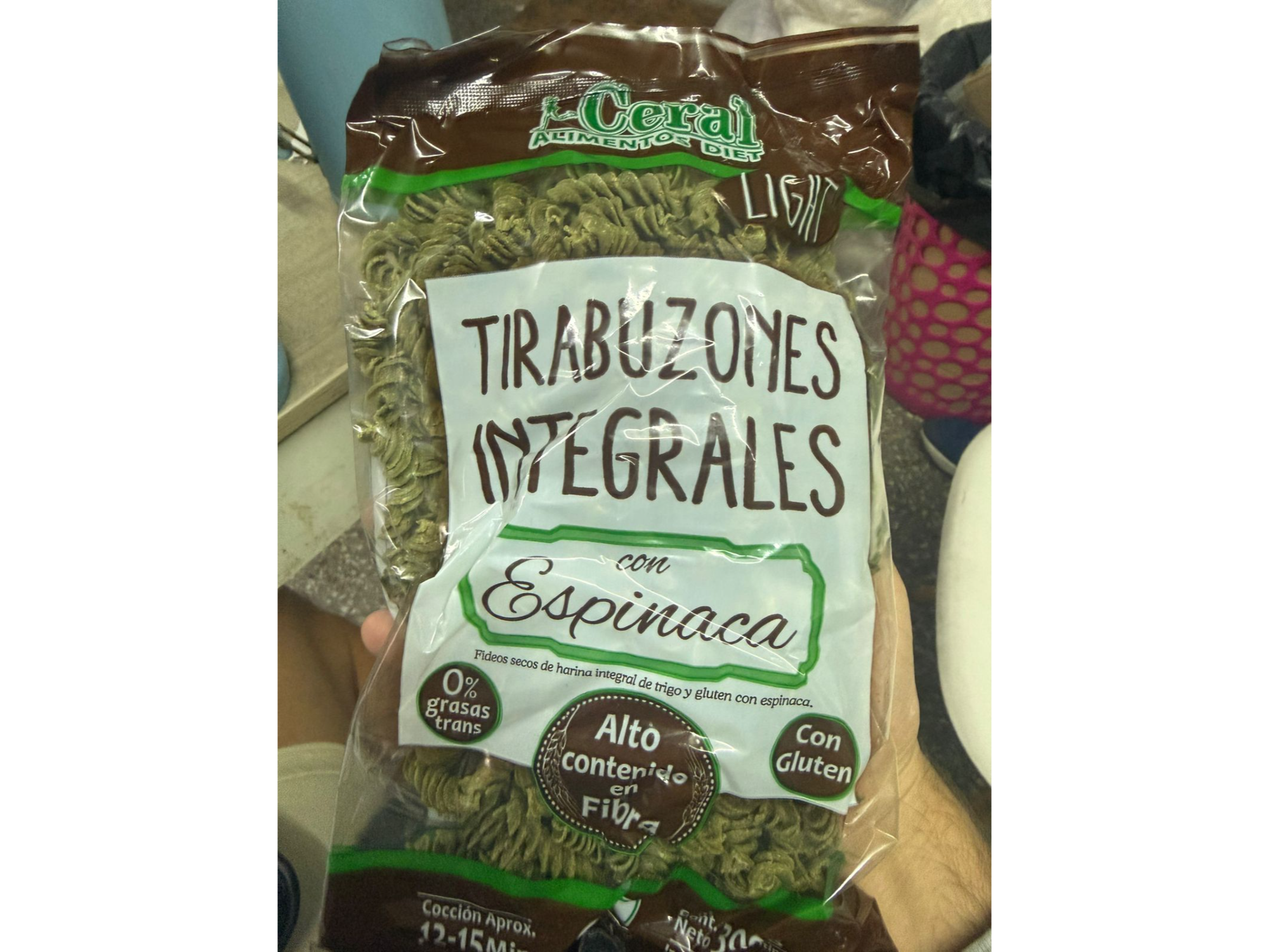 Fideos Tirabuzon Integrales Espinaca