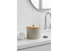 FRASCO ORGANIZADOR PARA BAÑO RAYADO CON TAPA DE BAMBOO