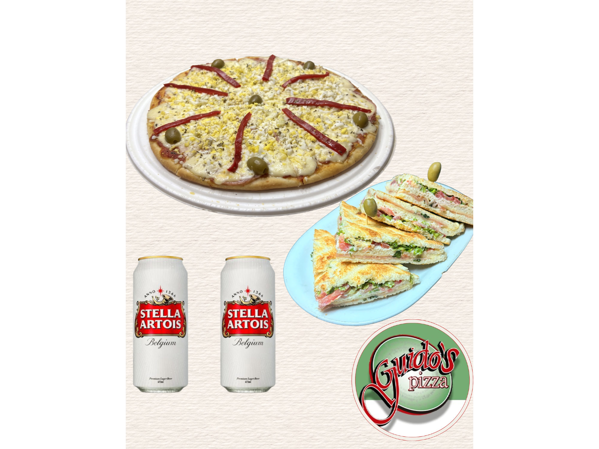 1 pizza especial + 1 tost primavera + 2 cerveza lata 473