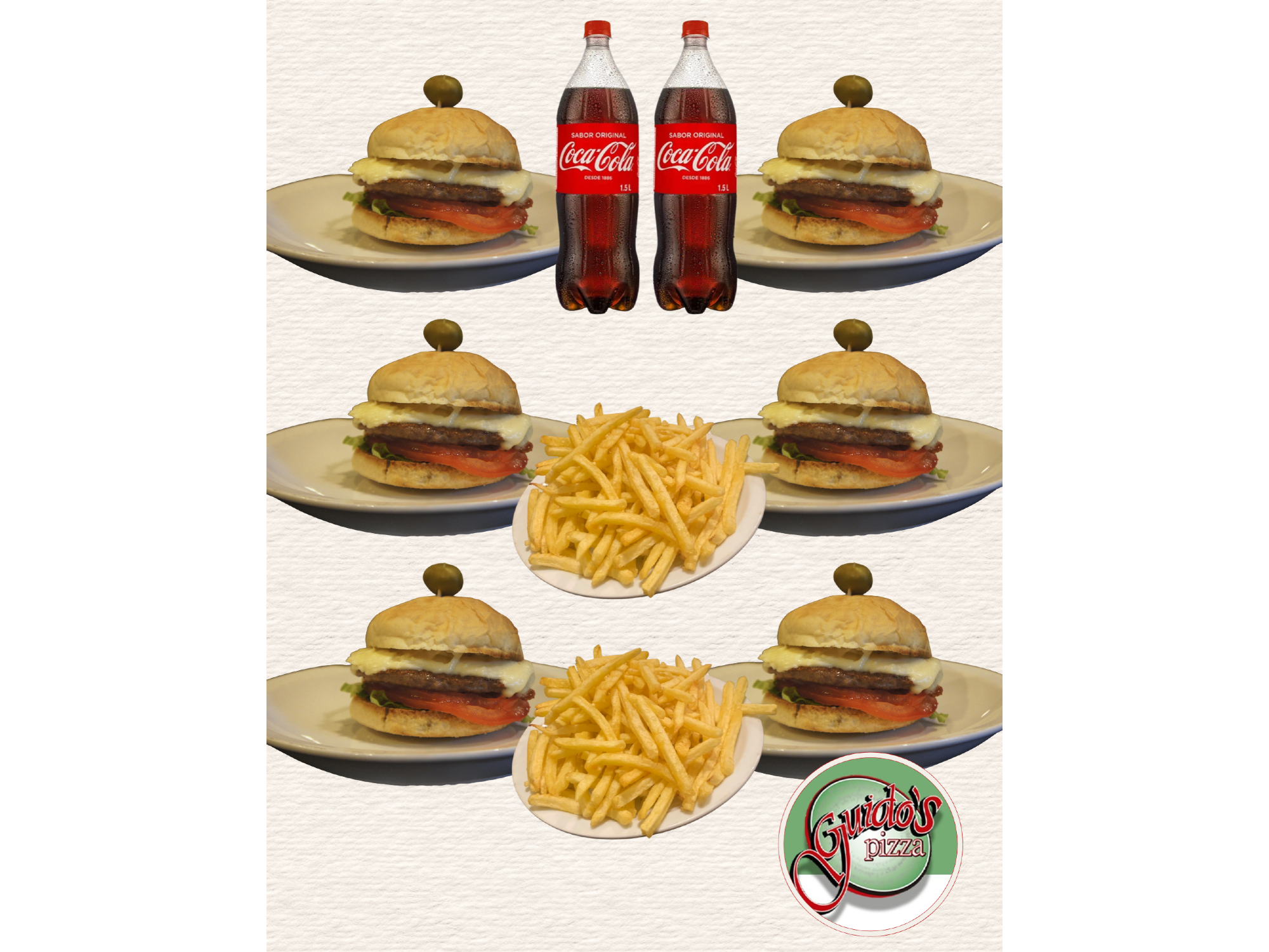 6 burguer + 2 papas + 2 gaseosas