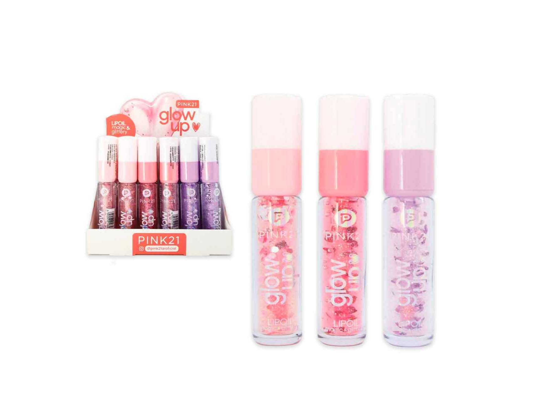 PINK 21 GLOW UP BRILLO LABIAL CON GLITTER