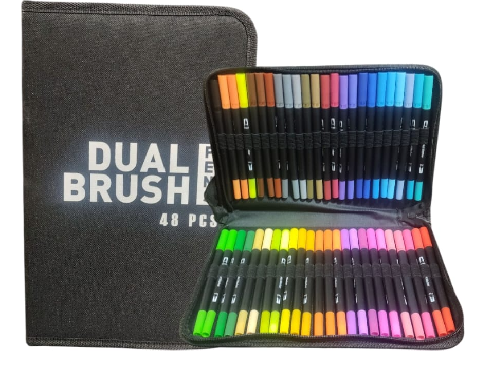 Plumones doble punta 48pcs c/estuche