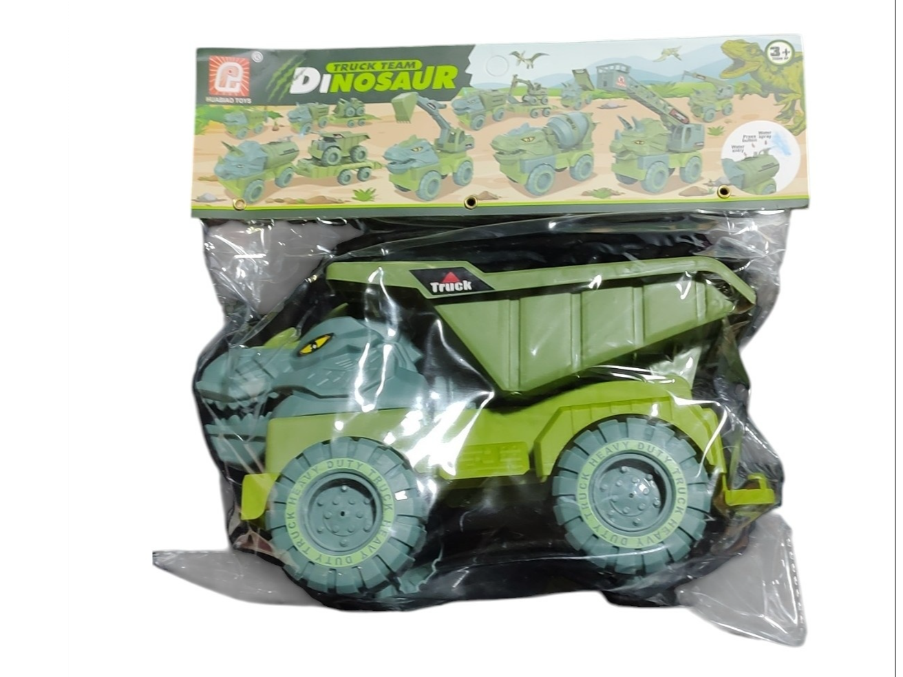 Camión volcador dino verde mediano (truco)