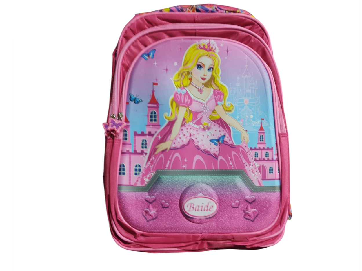 mochila princesa c/castillo de fondo 3 cierres.