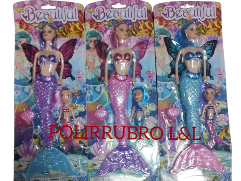 Muñeca sirena con hija y accesorios