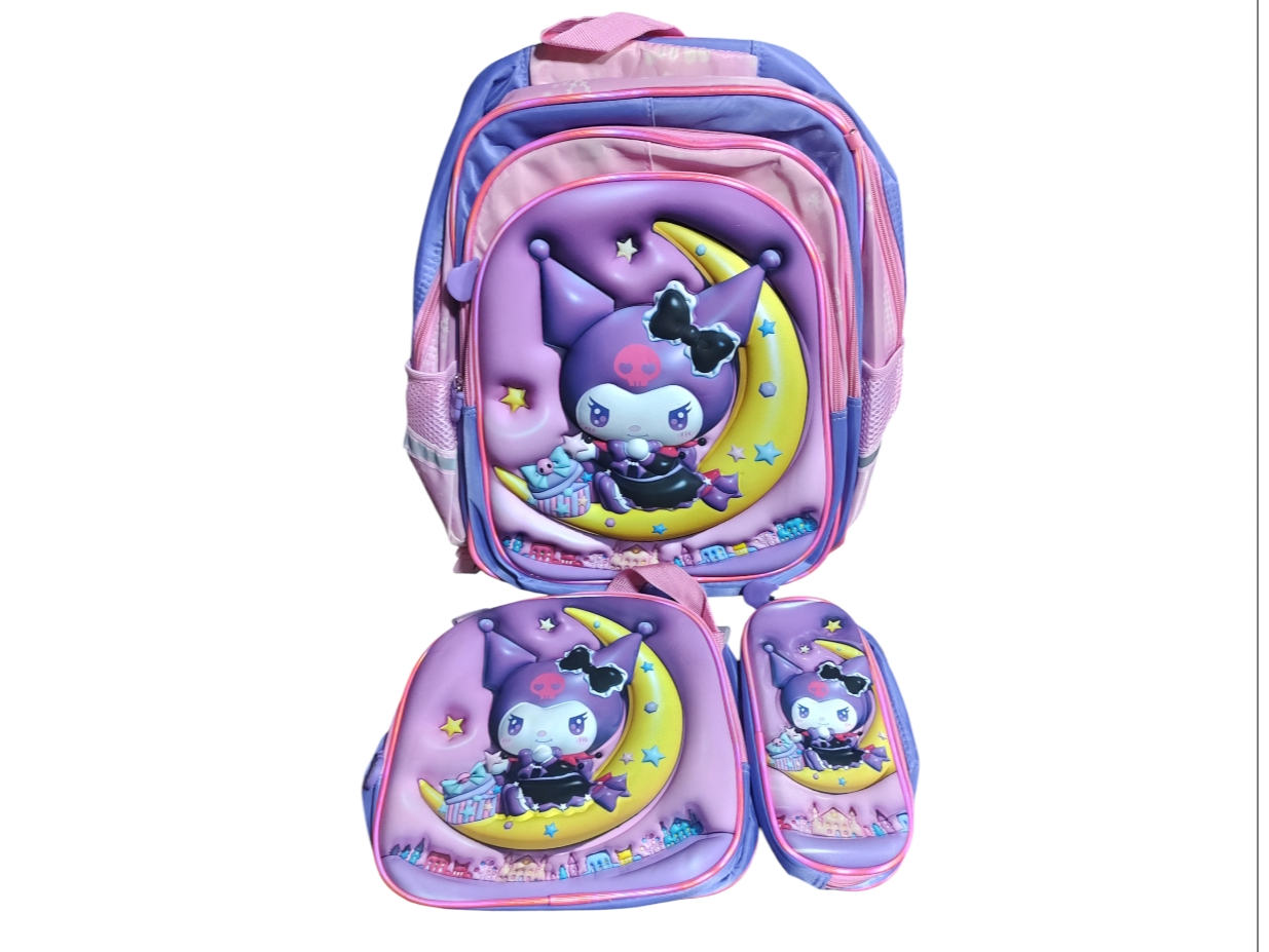 mochila kuromi  c/carrito 3 en 1  c/lonchera térmica y cartuchera