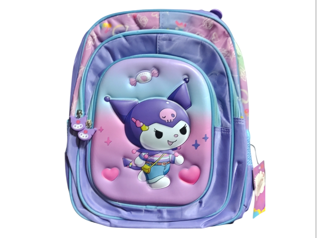 mochila kuromi corazón c/relieve  3 cierres  (1er grado)