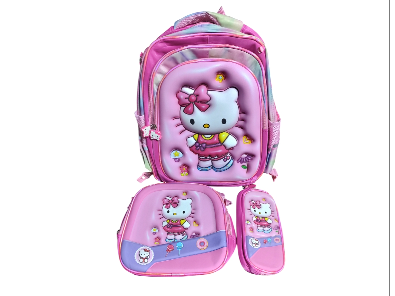 mochila hello kitty  c/carrito 3 en 1  c/lonchera térmica y cartuchera