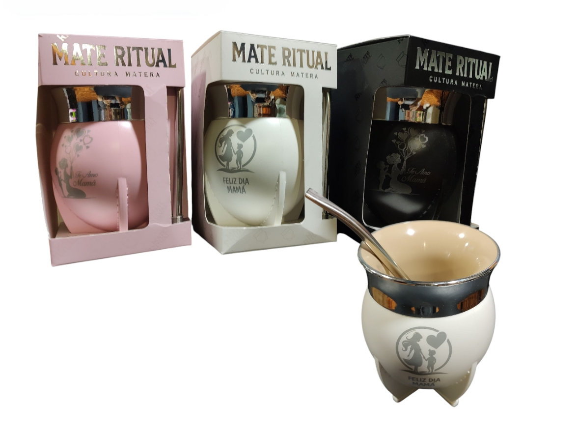 Mate ritual 12cm c/grabado mamá+bombilla en caja
