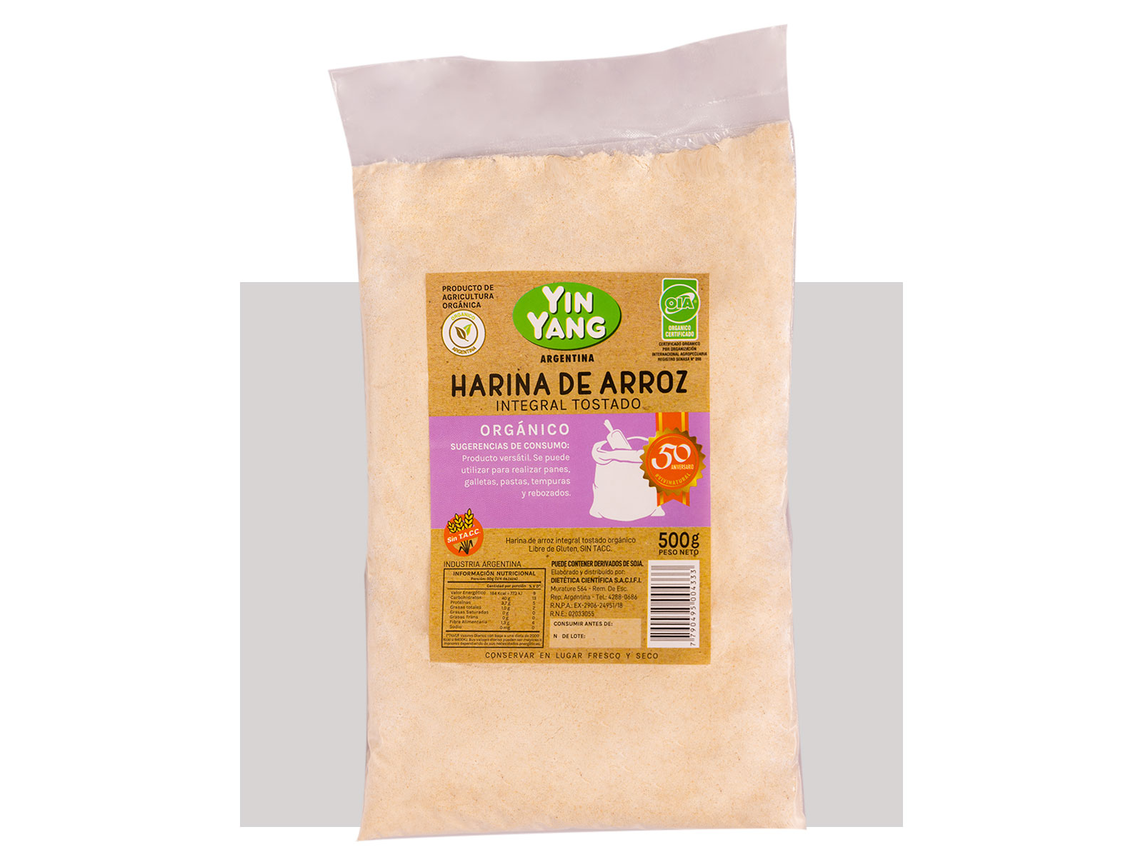 YIN YANG HARINA DE ARROZ INTEGRAL TOSTADO ORGANICO 500G