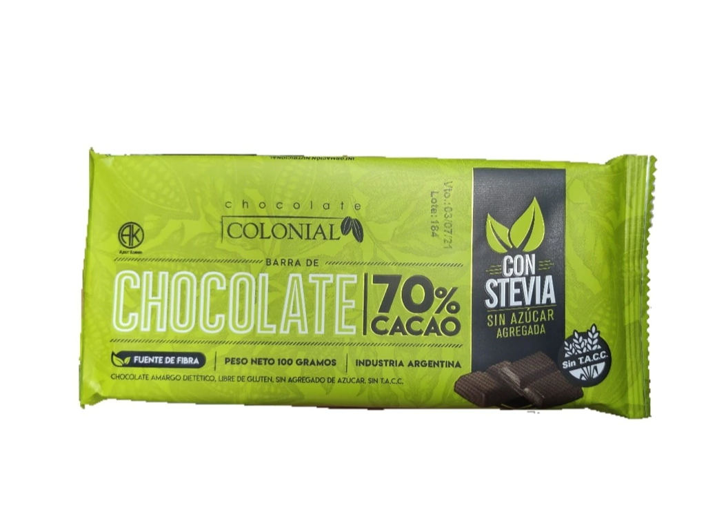 CHOCOLATE COLONIAL  AL 70% CON STEVIA
