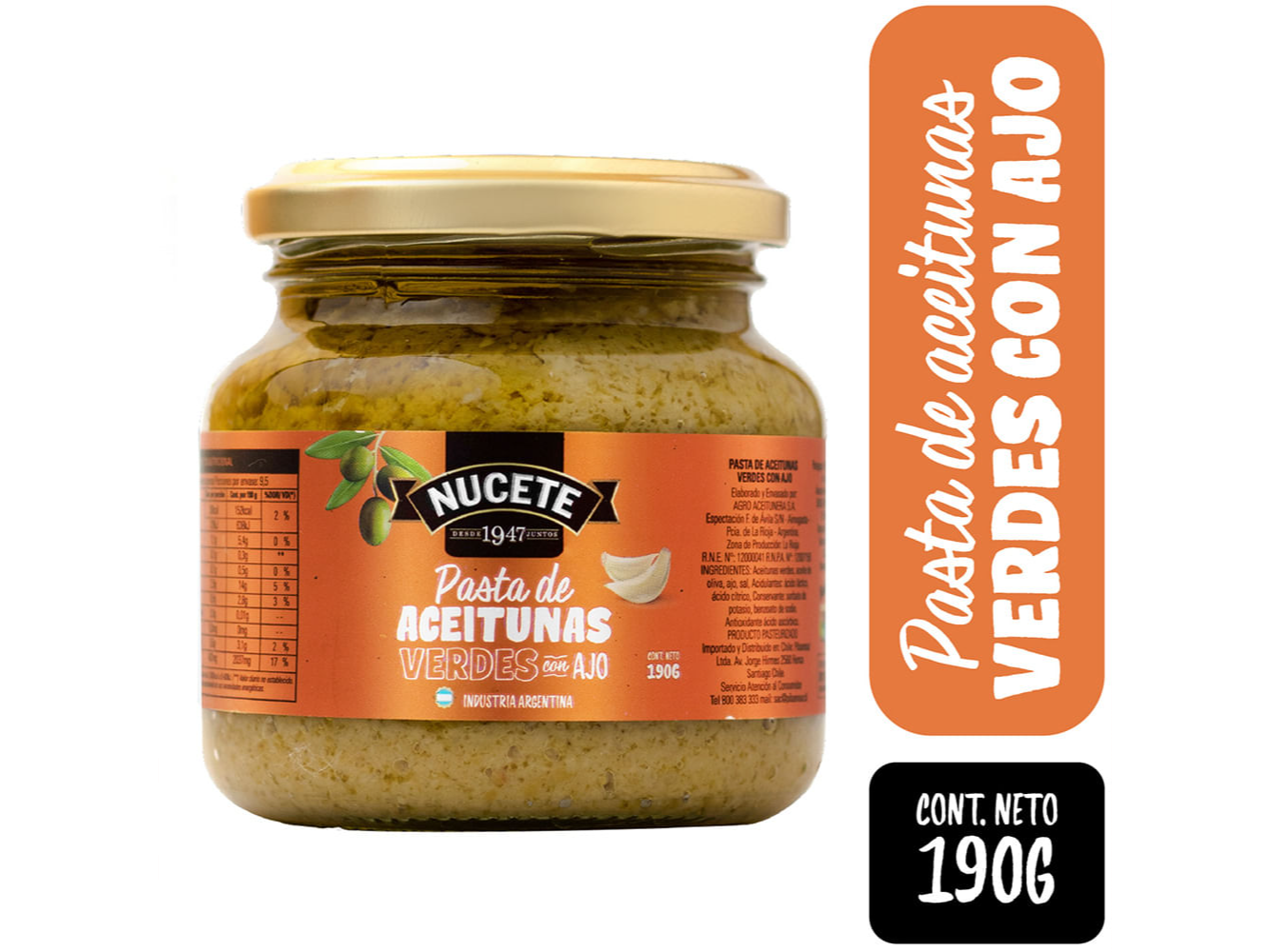PASTA DE ACEITUNAS VERDES C/AJO 190