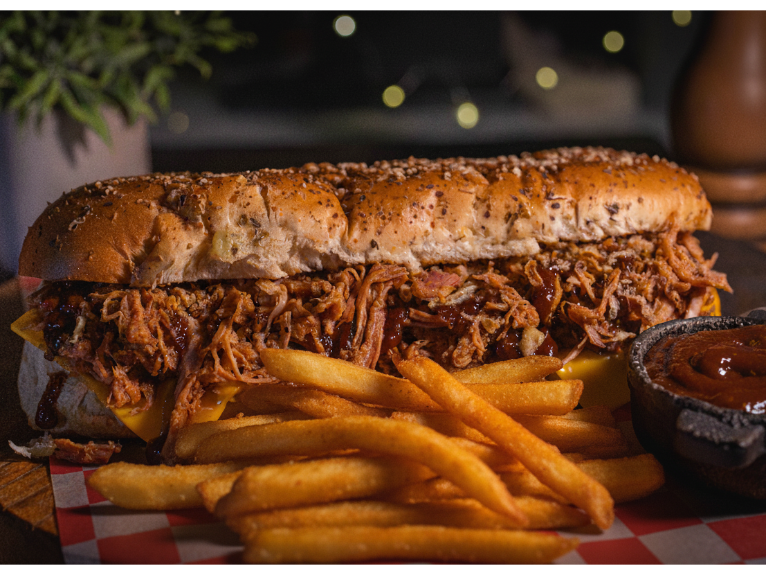 Sándwich De Pulled Pork XL Con Papas