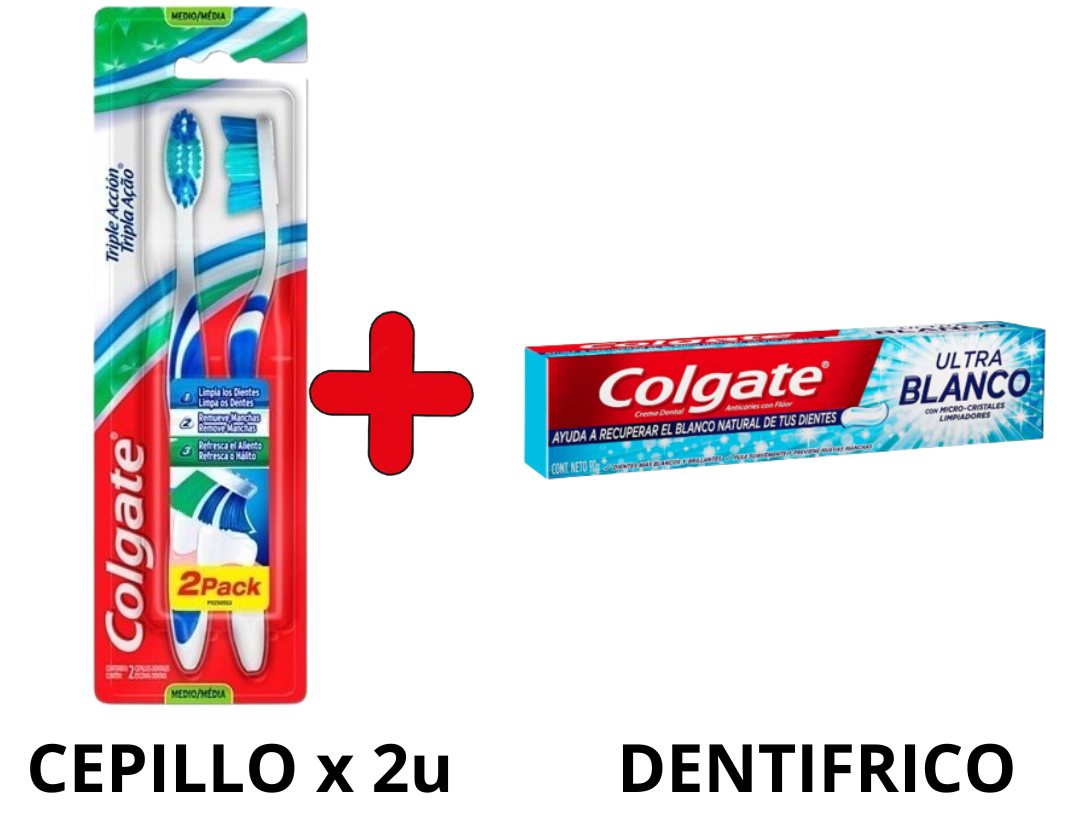 COLGATE CEPILLO x 2u + DENTIFRICO