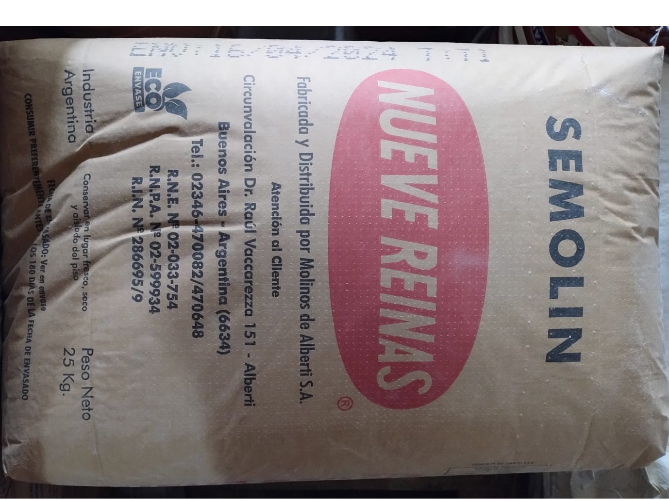 SEMOLIN NUEVE REINAS X 25 KG.