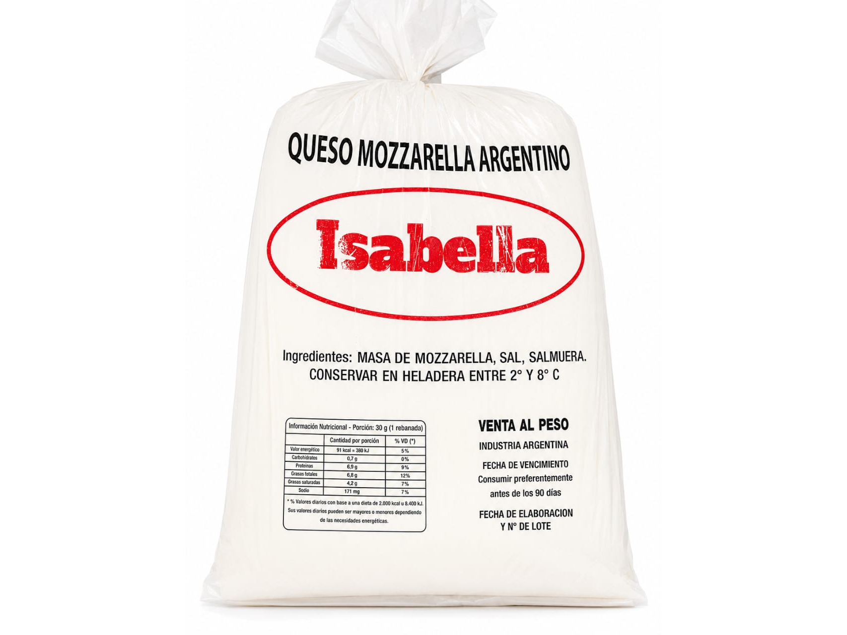 QUESO MOZZARELLA ISABELLA  X 3 KG. CILINDRO