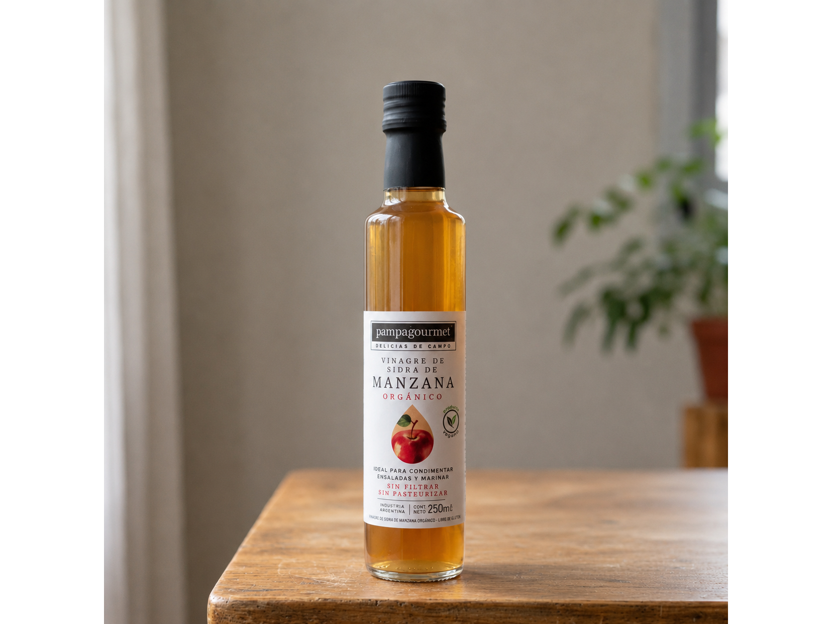 VINAGRE DE SIDRA DE MANZANA ORGANICO SIN TACC X250CC- PAMPAGOURMET