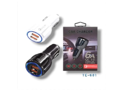 2-TE-681 CARGADOR PARA AUTO CAJA 2 USB 6A 12-32V QC3.0